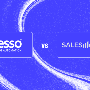 A professional comparison graphic featuring iPresso and SALESmanago, illustrating the choice between specialized enterprise marketing automation and e-commerce-focused solutions.