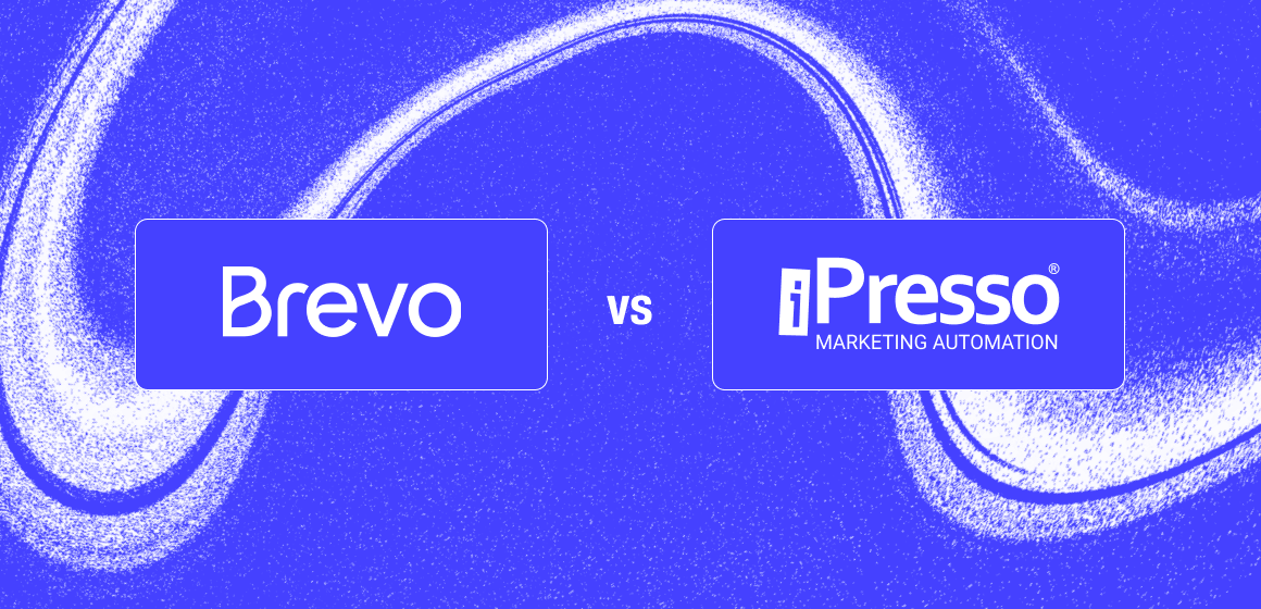 SystemsAlternatives - iPresso vs. brevo A blue background comparison graphic featuring Brevo and iPresso, representing the transition from email-focused transactional platforms to advanced enterprise-grade customer data platforms (CDP) and omnichannel marketing automation.