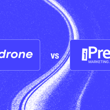A blue background comparison graphic showing edrone and iPresso, representing the choice between entry-level e-commerce automation and advanced enterprise marketing systems.