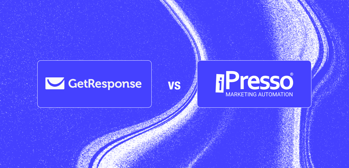 SystemsAlternatives - iPresso vs. getresponse A blue background comparison graphic featuring GetResponse and iPresso, representing the transition from email-focused marketing to advanced customer data platform (CDP) and omnichannel automation.