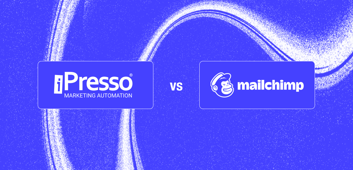 SystemsAlternatives - iPresso vs. mailchimp A blue background comparison graphic featuring Mailchimp and iPresso, representing the professional migration from basic email marketing tools to advanced enterprise-grade Customer Data Platform (CDP) and omnichannel marketing automation.