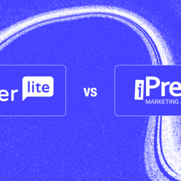 A blue background comparison graphic featuring MailerLite and iPresso, representing the professional transition from email-focused tools to advanced enterprise-grade marketing automation and Customer Data Platform (CDP) capabilities.