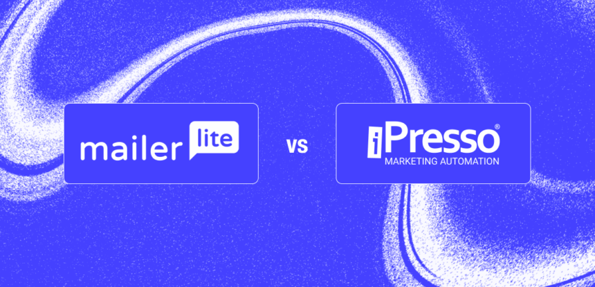 SystemsAlternatives - iPresso vs. mailerlite A blue background comparison graphic featuring MailerLite and iPresso, representing the professional transition from email-focused tools to advanced enterprise-grade marketing automation and Customer Data Platform (CDP) capabilities.